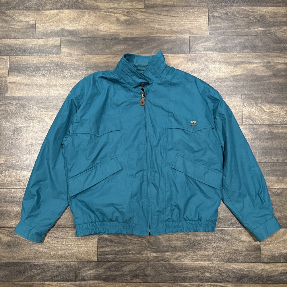 Vintage 80's Members Only Trophy Jacket Full-Zip Men's Large Teal Windbreaker